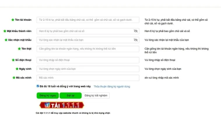 Giao diện đăng ký Good88